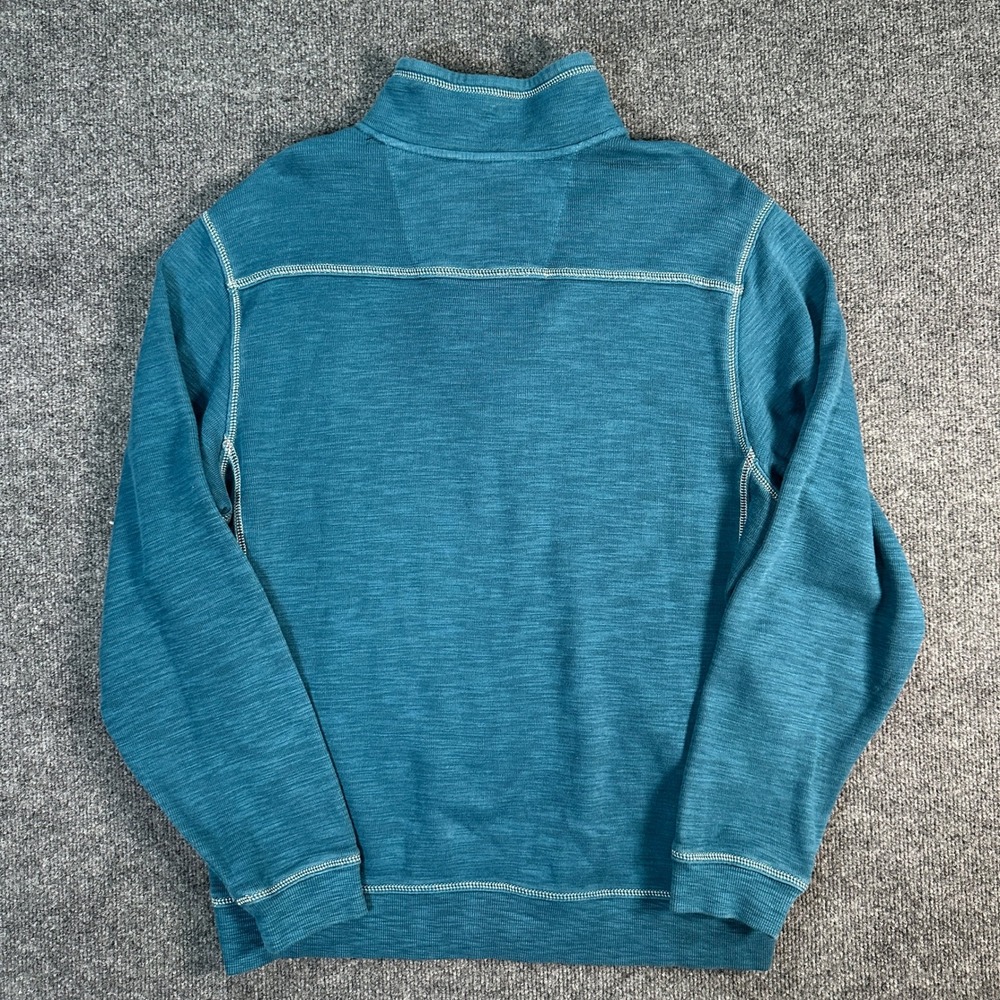 Tommy Bahama Men's 1/4 Zip Pullover Teal Blue Slub Knit Marlin Logo Size Medium - Picture 7 of 9
